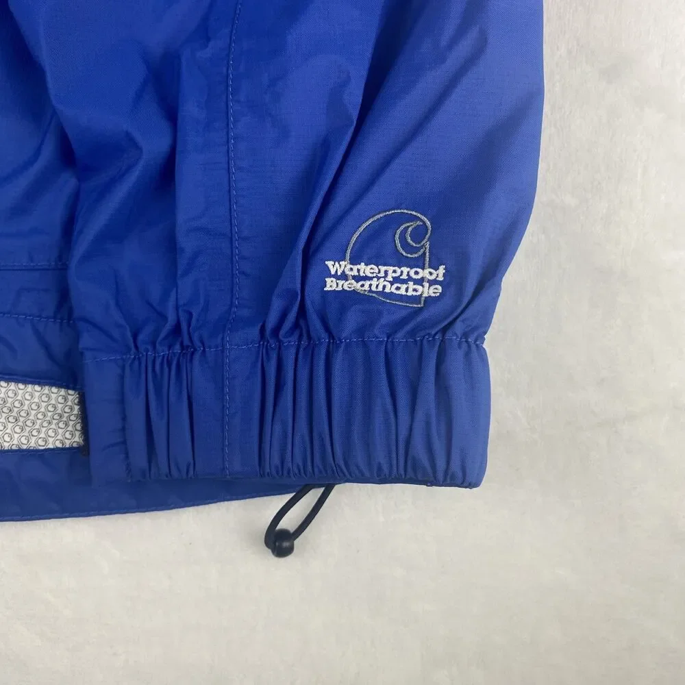 Carhartt J219 Acadia Rain Jacket Mens Medium Blue Waterproof Hooded Full Zip